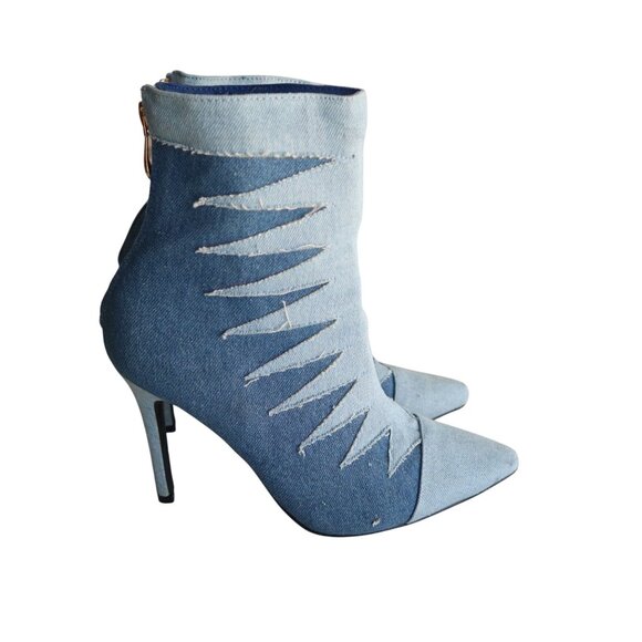 Cape Robbin Denim Stiletto High Heel Ankle Boots W/ Zigzag Design Women's Size 7 - Picture 1 of 8